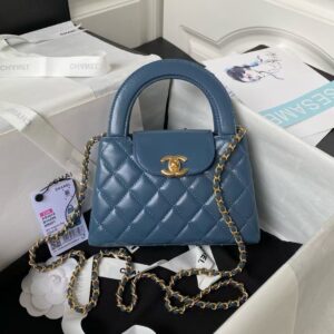 Chanel AS4416 Mini Shopping Bag Shiny Aged Calfskin Gold-Tone Metal Blue