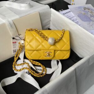 Chanel AS4868 Mini Flap Bag Pearl Lambskin Faux Pearl & Gold Metal Yellow