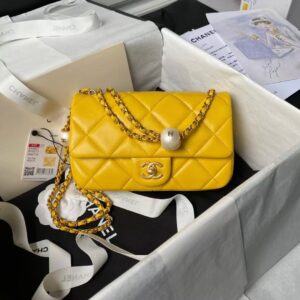 Chanel AS4861 Small Flap Bag Pearl Lambskin Faux Pearl & Gold Metal Yellow