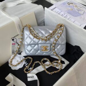 Chanel AS4385 Mini Flap Bag Pearl Lambskin Faux Pearl & Gold Metal Grey