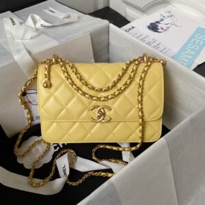 Chanel AS2649 Chain Bag With Gold Charm Small Vintage Calfskin Bag Yellow