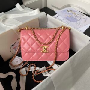 Chanel AS2649 Chain Bag Gold Charm Small Vintage Calfskin Bag Dark Pink