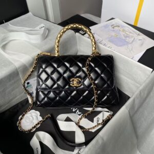 Chanel A92990 Small Flap Bag With Top Handle Black Shiny Calfskin Black