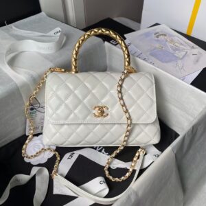 Chanel A92990 Small Flap Bag With Top Handle White Shiny Calfskin White