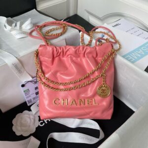 Chanel 22 AS3980 Mini Tote Shiny Calfskin & Gold-Tone Metal Dark Pink