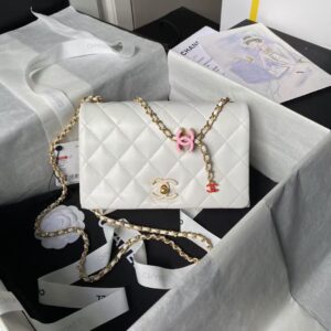 Chanel AS4967 Small Flap Bag Shiny Lambskin Enamel & Gold Metal White