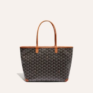 Goyard Goyardine Artois Tote PM Black Canvas & Brown Chevroches Calfskin Palladium Hardware