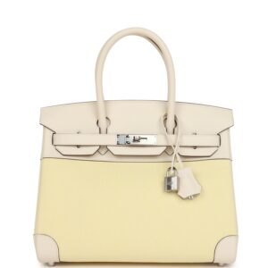 Hermès Birkin 30 Nata Swift and Jaune Poussin Toile Palladium Hardware