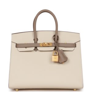 Hermès Special Order (HSS) Birkin Sellier 25 Craie and Gris Asphalte Epsom Brushed Gold Hardware