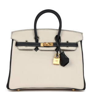 Hermès Special Order (HSS) Birkin 25 Craie and Black Togo Brushed Gold Hardware