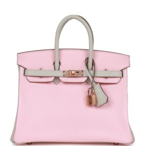 Hermès Special Order (HSS) Birkin 25 Rose Sakura and Gris Perle Chevre Mysore Rose Gold Hardware