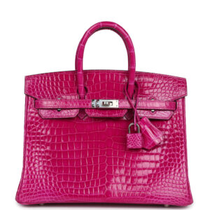 Hermès Birkin 25 Rose Sheherazade Shiny Porosus Crocodile Palladium Hardware