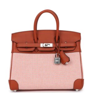 Hermès Quadrille Birkin 25 Sanguine Swift and Toile Palladium Hardware