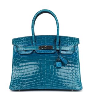 Hermès Birkin 30 Bleu Izmir Shiny Niloticus Crocodile Palladium Hardware