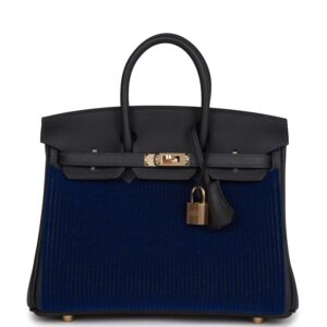 Hermès Birkin 25 Cote-a-Cote Tuffetage Bleu Saphir and Caban Swift Permabrass Hardware