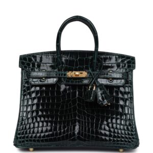 Hermès Birkin 25 Vert Cypress Shiny Niloticus Crocodile Gold Hardware