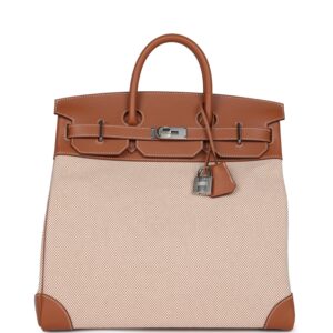 Hermès Birkin HAC 40 Gold Evercolor and Ecru Toile Palladium Hardware