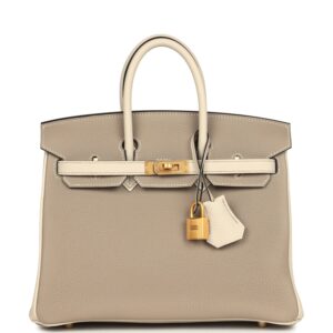 Hermès Special Order (HSS) Birkin 25 Gris Tourterelle and Craie Togo Brushed Gold Hardware