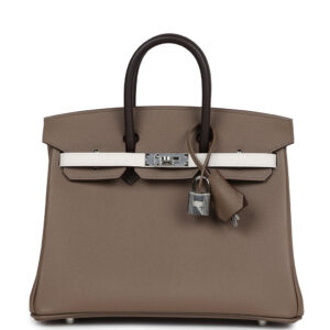 Hermès Birkin 25 Tri-color Etoupe, Ebene and Gris Pale Epsom Palladium Hardware