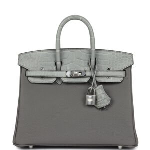 Hermès Birkin 25 Gris Meyer Togo and Gris Ciment Matte Alligator Touch Palladium Hardware