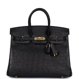 Hermès Birkin 25 Black Ostrich Gold Hardware