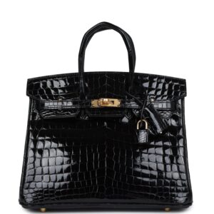 Hermès Birkin 25 Black Shiny Niloticus Crocodile Gold Hardware
