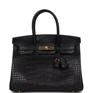 Hermès Birkin 30 Black Matte Alligator Gold Hardware