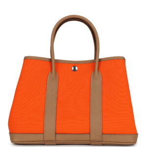 Hermès Garden Party 30 Orange Minium Toile and Biscuit Negonda Palladium Hardware