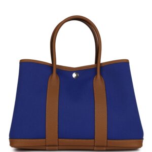 Hermès Garden Party 30 Bleu Electric Toile and Alezan Negonda Palladium Hardware