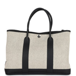 Hermès Garden Party 30 Ecru Toile and Black Negonda Palladium Hardware