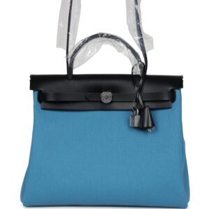 Hermès Herbag Zip PM 31 Blue Jean Toile H and Black Vache Hunter Palladium Hardware