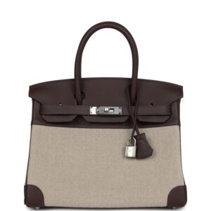 Hermès Birkin 30 Bivouac Ficelle Canvas and Moka Swift Palladium Hardware