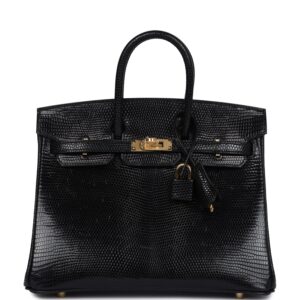 Hermès Birkin 25 Black Shiny Varanus Niloticus Lizard Gold Hardware