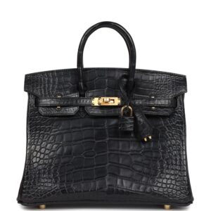 Hermès Birkin 25 Black Matte Alligator Gold Hardware