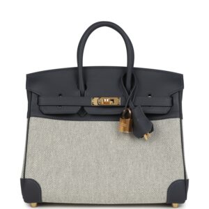 Hermès Birkin 25 Ecru and Ardoise Toile H Canvas and Ardoise Swift Gold Hardware