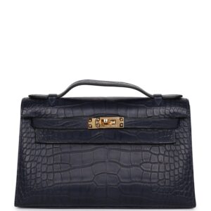 Hermès Kelly Pochette Bleu Indigo Matte Alligator Gold Hardware