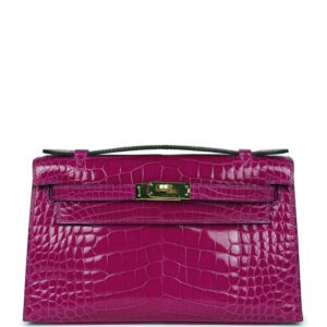 Hermès Kelly Pochette Rose Scheherazade Shiny Alligator Gold Hardware