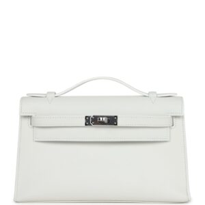 Hermès Kelly Pochette White Swift Palladium Hardware