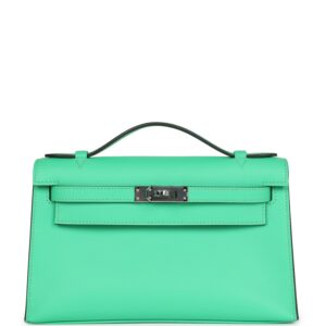 Hermès Kelly Pochette Vert Comics Swift Palladium Hardware