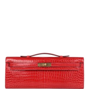 Hermès Kelly Cut Bougainvillea Shiny Porosus Crocodile Gold Hardware