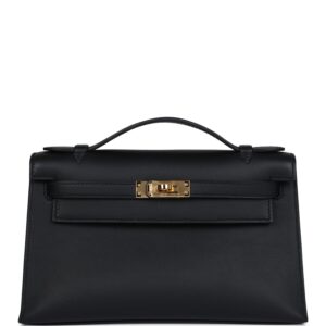 Hermès Kelly Pochette Black Swift Gold Hardware