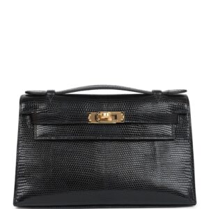 Hermès Kelly Pochette Black Varanus Niloticus Lizard Gold Hardware