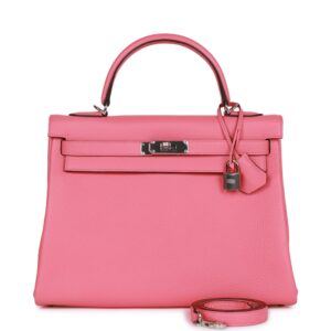 Hermès Kelly Retourne 32 Rose Azalee Clemence Palladium Hardware