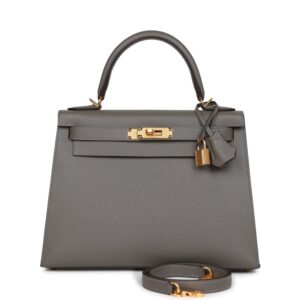 Hermès Kelly Sellier 28 Gris Meyer Epsom Gold Hardware
