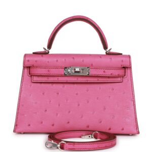 Hermès Kelly Sellier 20 Fuchsia Ostrich Palladium Hardware