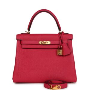 Hermès Kelly Retourne 25 Framboise Togo Gold Hardware
