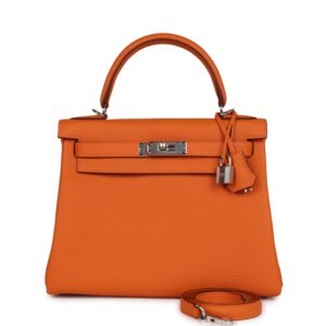 Hermès Kelly Retourne 28 Orange Togo Palladium Hardware