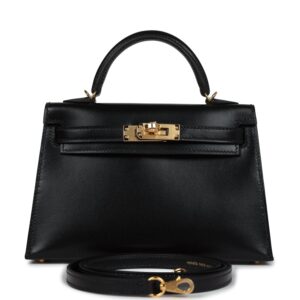 Hermès Kelly Sellier 20 Black Box Gold Hardware