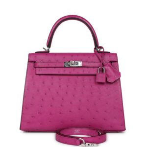 Hermès Kelly Sellier 25 Rose Pourpre Ostrich Palladium Hardware