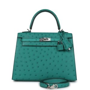Hermès Kelly Sellier 25 Vert Verone Ostrich Palladium Hardware